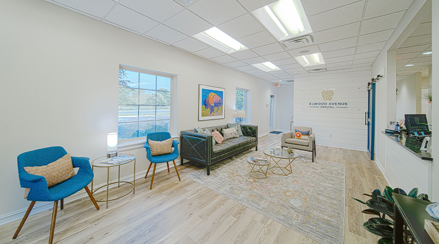 Spacious relaxing waiting room in Jenks dental office